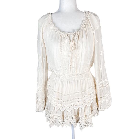 LoveShackFancy Dress Mini Dress White Dress Ruffle Popover Dress in Cream - Picture 4 of 14